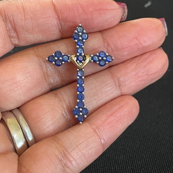 Silver/10K Gold Sapphire Cross - Picture 4 of 6